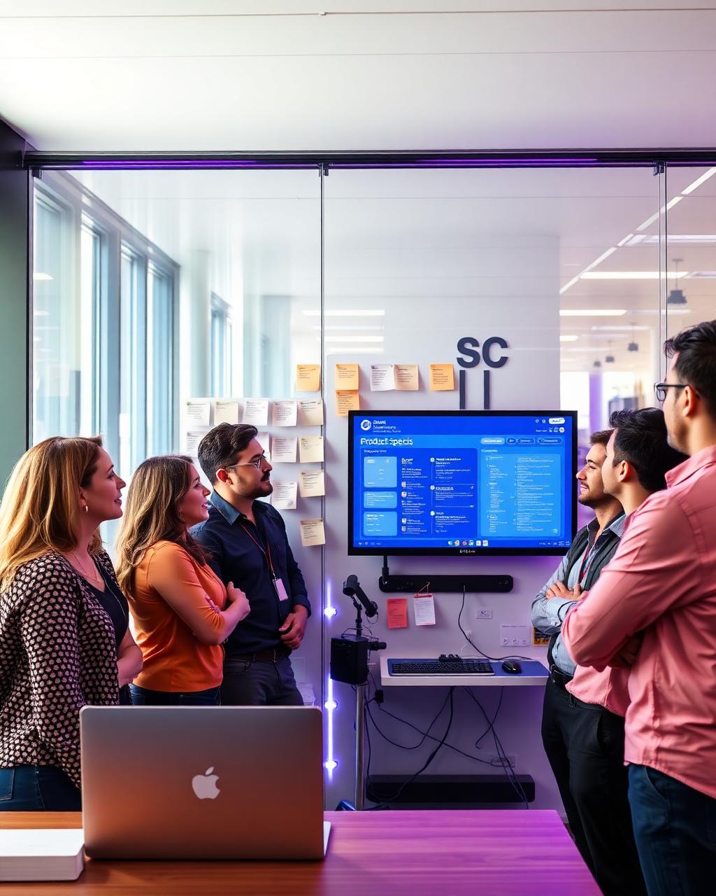 A SaaS product team shipping together in a bright modern office