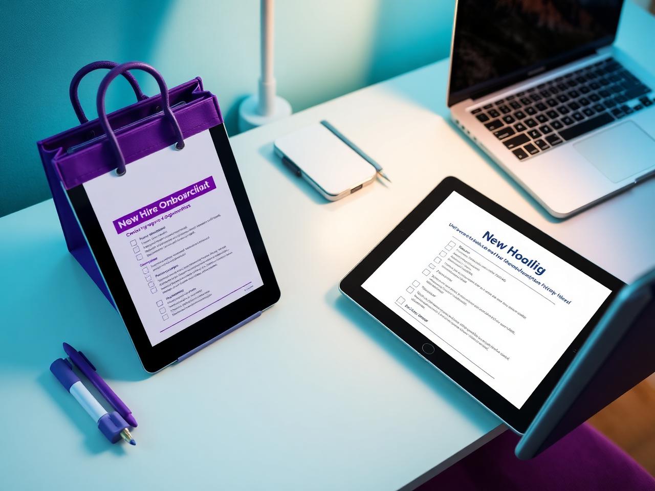 New-hire onboarding checklist on a tablet