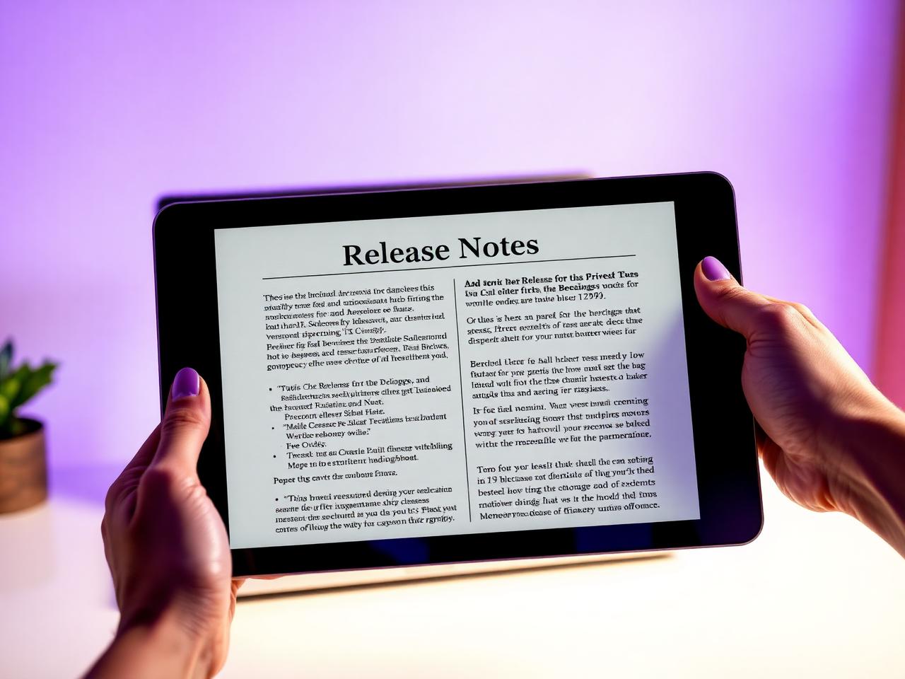 Polished release notes on a tablet