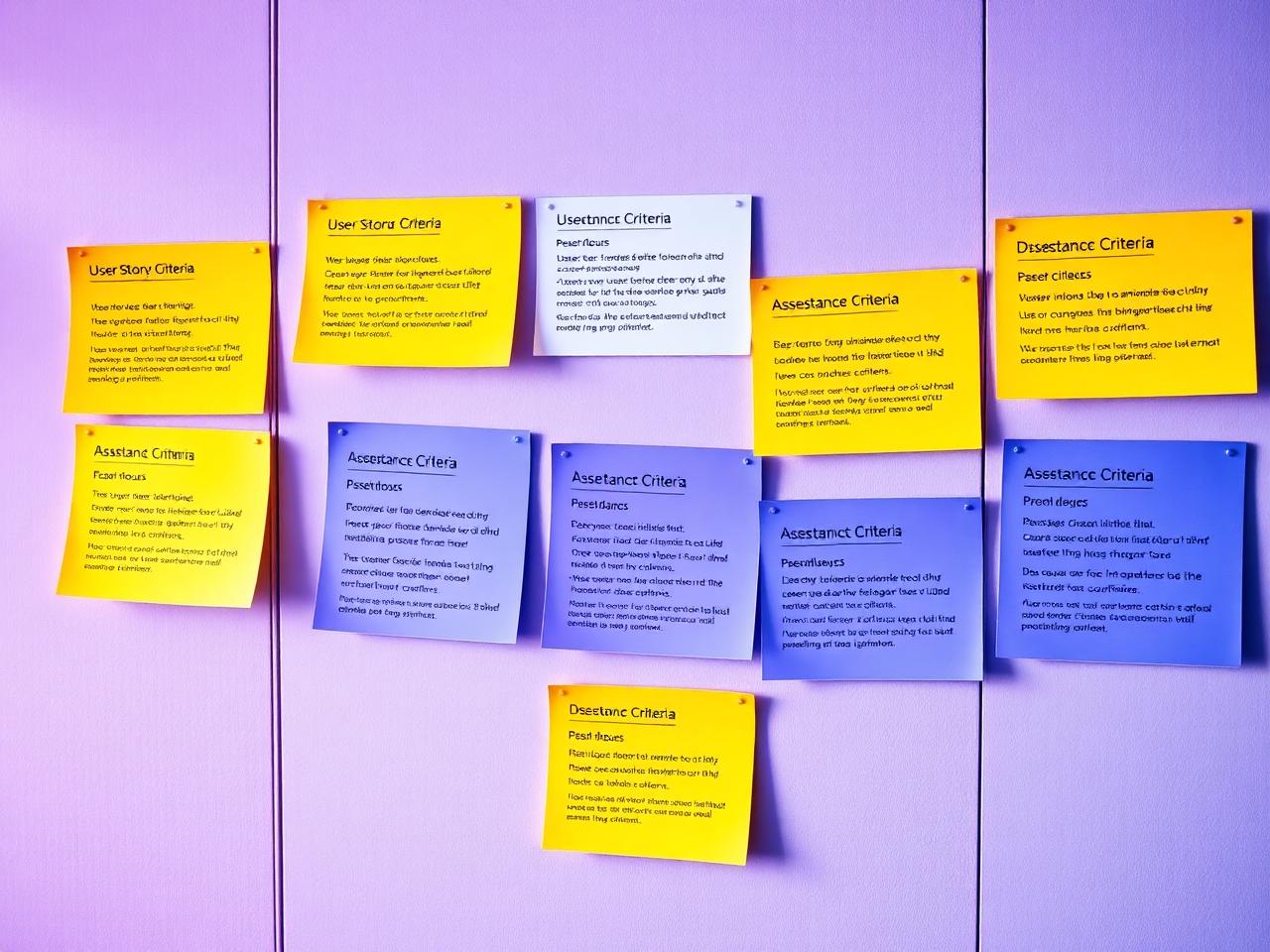 User story cards with acceptance criteria on a wall
